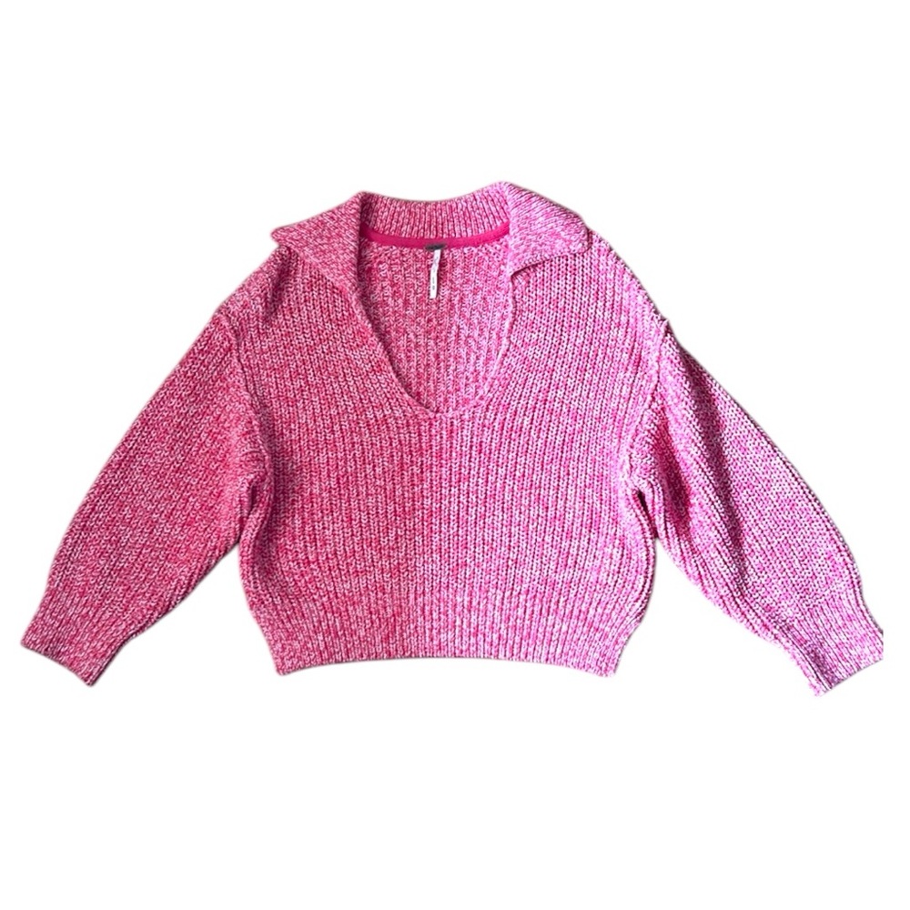 Free People Love This City Collared Cotton Pink Melange Sweater Size XS